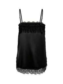 Blusa elegante y minimalista de mujer, diseño de contraste de encaje en satén negro, versátil y estilizante, de la última colección primavera/verano de EDGEGIRL - Negro - Ver 9