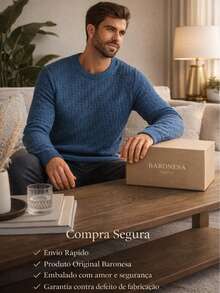 Men's Textured Long-Sleeve Knit Sweater | Stylish, Comfortable, And Versatile Winter Sweater - Blue - View 8