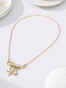 1 pieza Elegante collar con colgante de broche de nicho de estilo de playa con diseño de perlas de strass, adecuado para uso diario y vacaciones en la playa de las mujeres - collar - Ver 5