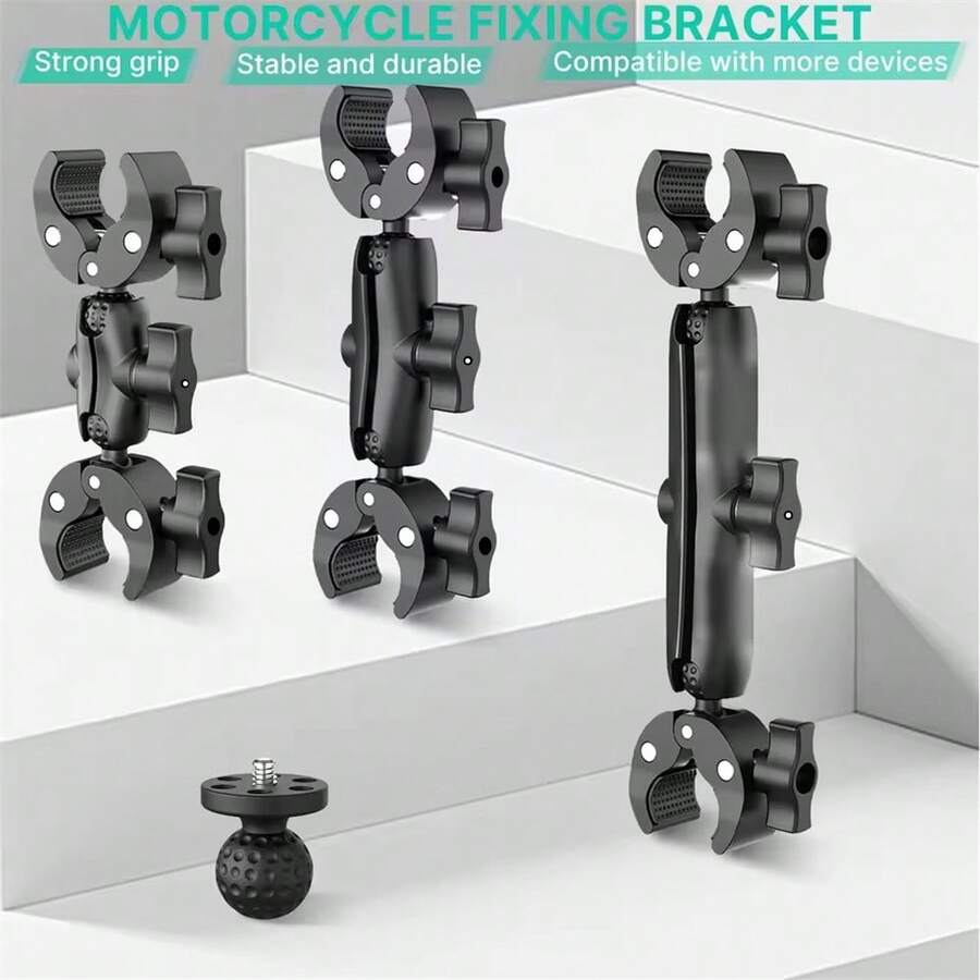 Universal Iron Motorcycle & Bicycle Dual Clip Holder Mount, Suitable For Insta360 Action Camera, Selfie Stick And Tripod Stand, Applicable For Cycling And Motorcycle Handlebar - 18cm Holder - View 1