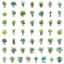 50张春季盆栽植物贴纸，适用于剪贴簿、花园、自然主题，也可作为头盔贴纸、越野摩托车贴纸等，防水乙烯基材质，可用于水瓶、电脑、笔记本电脑、手机、行李箱、笔记本、冰箱等。 - 彩色 - 查看 4