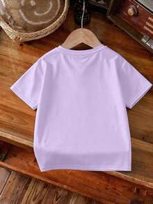 Camiseta de manga corta con cuello redondo y estampado de corazón de leopardo para niñas, nueva ropa cómoda para niños en primavera/verano - Púrpura malva - Ver 2