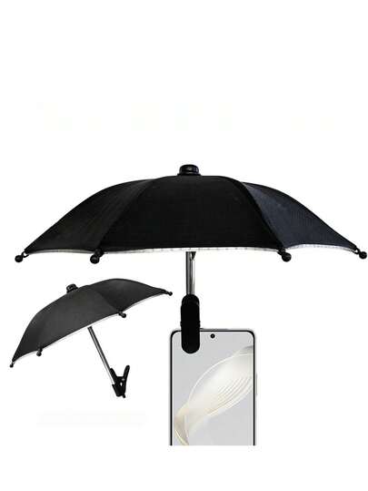 1 pieza Sombrilla móvil de unicolor simple y práctica, con fijación estable de clip, para transmisión en vivo al aire libre, a prueba de lluvia y con soporte para teléfono, accesorio práctico universal para las cuatro estaciones, playa, verano, accesorios de playa para mujeres