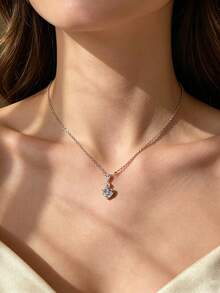 Shescity 1 chiếc vòng cổ nữ bằng đồng đính đá Zirconia hình trái tim và giọt nước, kiểu dáng tối giản tinh tế, độc đáo và thanh lịch. - Bạc - Xem 1