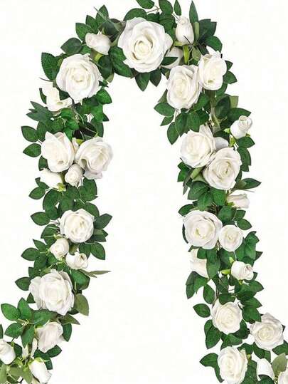 1pc, 2m/6.56ft Rose Vine Wreath, Artificial Flower Wreath Made Of Silk Cloth Simulated Rose, Suitable For Spring/Summer Decor, Mother's Day, Wedding Table, Cabinet, Desk, Room, Home, Staircase Decoration