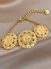 1 pieza Pulsera con marco floral ornamentado chapado en oro de 18K con circonita, joyería de acero inoxidable para mujeres y señoras, joyería bohemia de verano para la playa, regalo para mamá, para fiestas diarias, galas, bodas, San Valentín, aniversarios, festivales de música, Navidad, citas, Día de Pascua - Multicolor - Ver 2