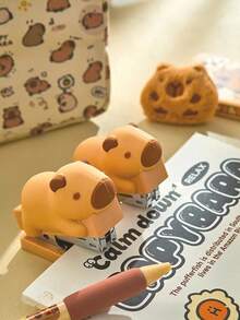 迷你水豚订书机，400张纸装订，24/6枚订书钉套装，卡通便携式订书机，办公装订工具，学习用品，返校季，学习必备 - 水豚套裝 - 查看 9