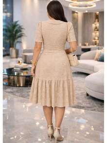 Conservative / Modest Elegant Casual Party Vintage Knit Fabric High In The Front And Low In The Back Wedding Bachelorette Party Tea Party Evening - 米色 - 查看 3