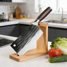 1pc Cuchillo de chef multifuncional con mango de madera, cuchillo de carnicero forjado a mano, cuchillo de acero al carbono con diseño rayado, cuchillo para carne, apto para carne y verduras, ideal para el hogar, acampadas, barbacoas y restaurantes - Negro - Ver 3