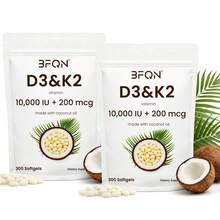 MONTUE Vitamin D3 10,000 + K2 -7 200 Mcg, 300 Softgels With Virgin Coconut Oil | 2-In-1 Vitamins D & K Complex | Extra Strength, Easy To Swallow, Non-GMO, Gluten Free,2 Bags - 600 Count - 查看 7