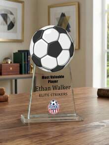 1 pièce Trophée acrylique personnalisé avec photo et texte "Joueur le plus précieux" de football - Trophée "Joueur le plus précieux" personnalisé avec logo d'équipe, nom et saison | Cadeau de reconnaissance sportive pour les joueurs et les équipes de football | Trophée thème football - Multicolore - Voir 6