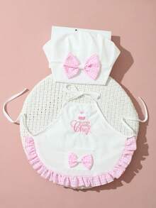 婴儿粉色刺绣厨师摄影服装，白色厨师帽和围裙套装，婴幼儿男女通用摄影服 - 粉紅白色 - 查看 6