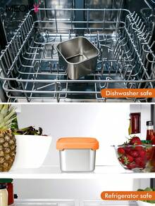 Meoky 3pcs 8oz Stainless Steel Airtight Food Storage Containers With Silicone Lids, Leak-Proof Small Food Storage Boxes, Reusable Metal Lunch Boxes For Snacks, Meal Prep, Travel, Picnic - Orange*3-piece Set - View 8
