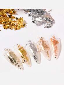 1 Bottle Ultrathin Holographic Laser Foil Nail Stickers, Shiny Gold/Silver Nail Art Decorations, Korean/Japanese Nail Accessories DIY Supplies - Multicolor - View 2