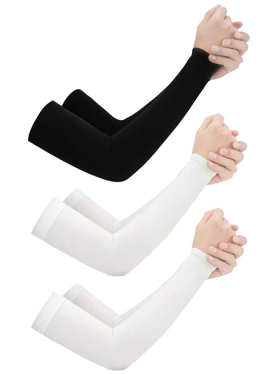 2 paires de manches longues au-dessus du coude pour femmes, noir & blanc, style minimaliste d'été, fines, respirantes, protection UV, évacuation de la transpiration, tissu en soie de glace élastique, couleur unie, pour sports de plein air, voyages, cyclisme, conduite