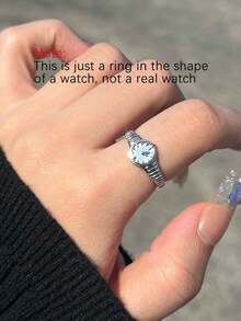 1pc Fashionable Unique Design Fake Watch Ring, Gift For Girls, Women's Decorative Watch Ring, Non-Functional - Silver - View 2