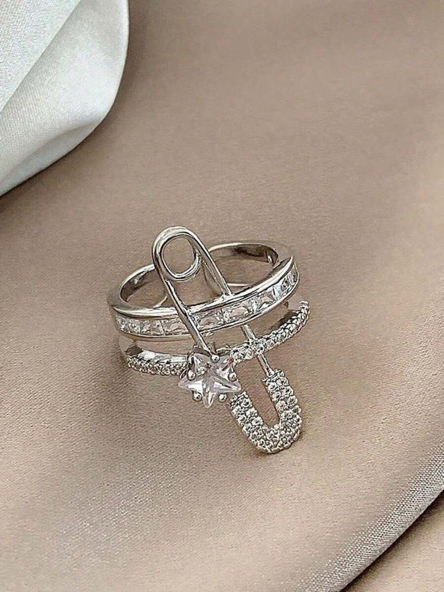 1pc Versatile Copper Micro-Inlaid Adjustable Ear Clip, Unique Star Design, Suitable For Women's Daily Wear, Valentine's Day, Mother's Day, Holiday Gift - Silver - View 1