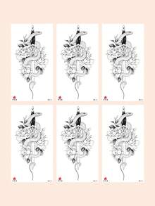6 hojas de tatuajes temporales de gran tamaño para mujeres, con patrones mixtos de línea negra de espada y serpiente. Tatuajes falsos impermeables que duran de 2 a 5 días, cubren cicatrices y se pueden usar en brazos, muñecas, hombros, piernas, cintura, cuello, manos, pecho, muslos, dedos y tobillos. Adecuado para fiestas, regalos, vacaciones y decoración corporal. - Negro - Ver 7