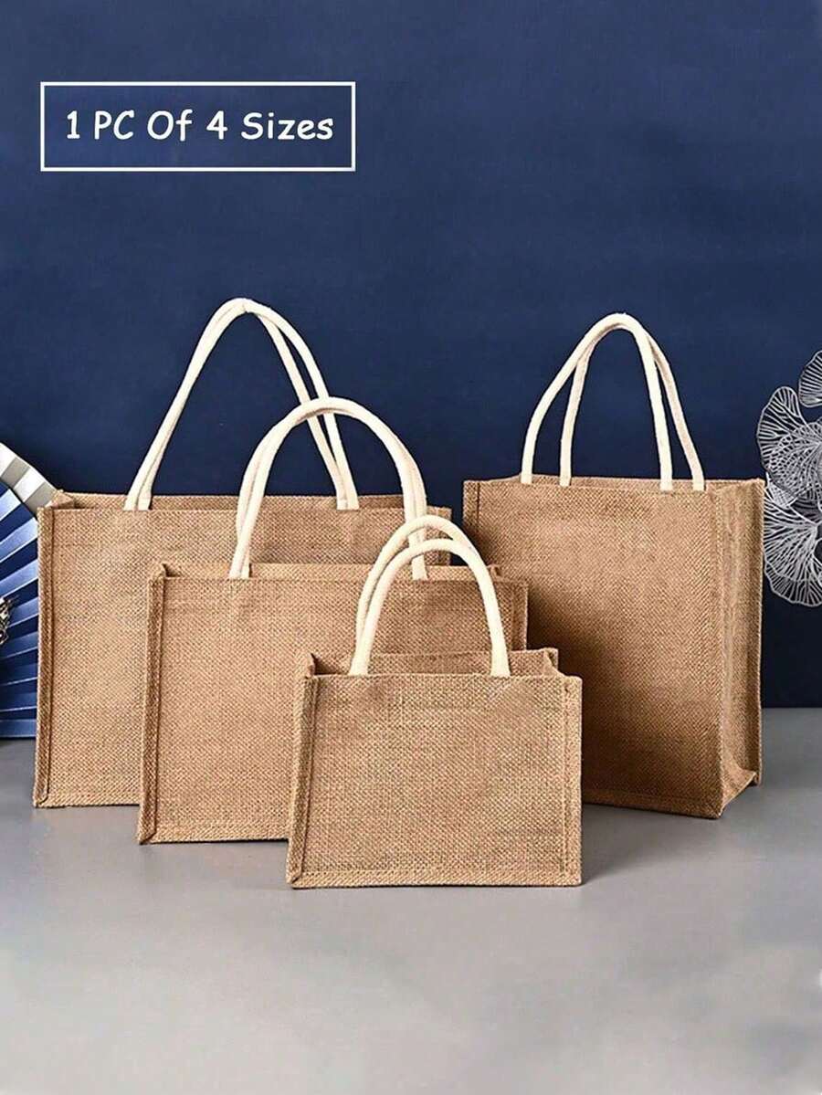 Túi tote sợi đay hai quai cầm, túi mua sắm mini, túi mua sắm đi biển sợi đay phong cách tối giản cỡ lớn, túi đựng thực phẩm tái sử dụng, túi đi biển, túi du lịch, túi tote dung tích lớn, quà tặng lễ cho người thân, bạn bè, dì, có 4 kích cỡ - Màu Khaki - Xem 1