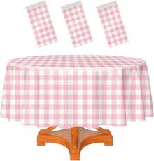 Party Packs - Pack Of 3 Round Pink Checkered Tablecloths - View 2
