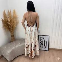 Dress Random Print Fabric Backless Beach - 棕色的 - 查看 3