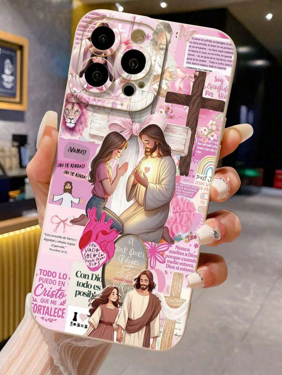 Shockproof Phone Case With A Minimalist And Colorful Painted Jesus Design, Compatible With IPhone And . - 彩色 - 查看 1