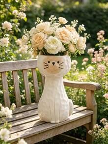 1 pieza Jarrón suave con forma de gato, jarrón con gato de textura martillada, adecuado para la decoración del escritorio del hogar, crea un ambiente hermoso para tu espacio - gato siamés - Ver 4