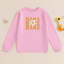 Mommy And Me Matching Outfits Christmas/Halloween Matching Sweatshirts Mama/Mini Letter And Bowknot Embroidery Long Sleeve Crewneck Pullover Shirt Blouse Top Mom And Daughter Matching Holiday Party Clothes - 西瓜粉 - 查看 7