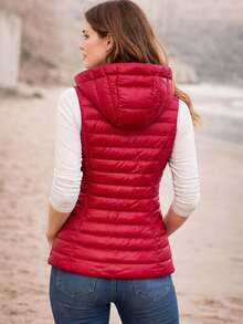 Quilted hooded vest, Vest with a detachable hood, Fitted cut, Zipper closure, 2 pockets, Lightly padded with synthetic down, Hip-length, casual, Spring/Autumn - 紅色 - 查看 2