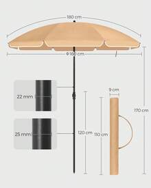 SONGMICS 160 cm, UPF 50+, inclinación bidireccional de 30°, altura ajustable, con bolsa de transporte, para balcón, jardín, terraza o playa, sin base. - marrón amarillento - Ver 3