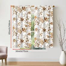 2pcs/Set New Watercolor Floral Curtain, White Background With Rose Gold Flower Pattern, Comes With Rod Pocket Design To Protect Privacy And Easy Installation, Ideal For Home Windows - Rose Gold - View 15