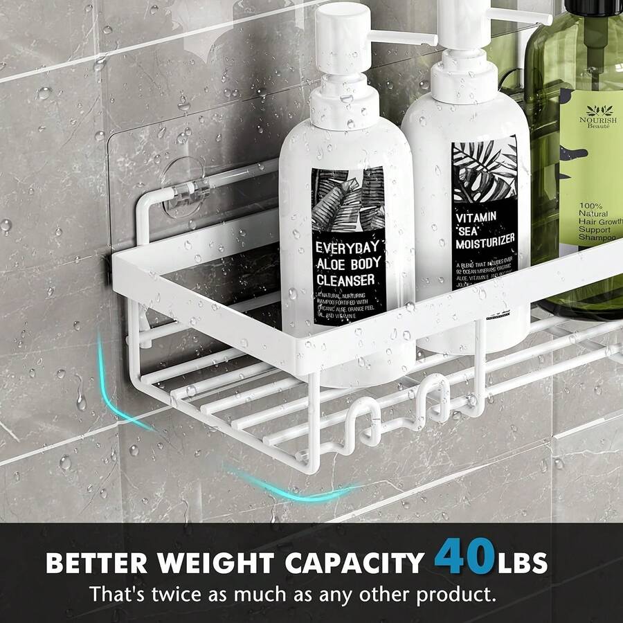 5-Piece Bathroom Shelf Set, Wall-Mounted Storage Rack, Vanity Organizer For Shower Gel, Shampoo, No Drilling Required, Large Capacity Bathroom Storage Solution - White - View 1