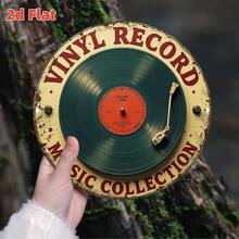 2D 复古黑胶唱片墙饰 - 复古 LP 唱片，圆角设计 - 绿色背景，防水防尘 - 适用于家居、办公室、咖啡馆、酒吧 - 音乐爱好者的礼物 - 7.8 x 7.8 英寸（19.79 x 19.79 厘米），怀旧设计（孔位随机） - A - 查看 3
