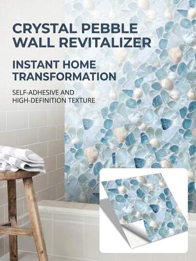 10 Stück/Set Kristall Kiesel Fliesenaufkleber zum Abziehen und Aufkleben, bohemischer & frischer Ozeanstil, wasserfeste feuchtigkeitsbeständige PVC Aufkleber für Küchenrückwand, Bad, ideal für DIY Heimdekoration in Küche, Bad, Waschraum, Wohnmobil & Kamin, perfekt für Geschäfts- & Café-Renovierung