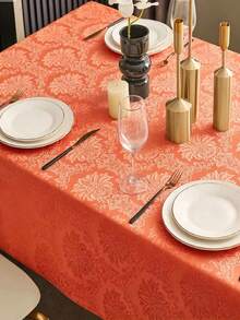 1pc Splash-Proof Rectangular Multi-Size Jacquard Tablecloth, Pattern Luxury Texture Exquisite Jacquard Tablecloth, Washable Polyester Decorative Tablecloth, Suitable For Various Dining Occasions, Holidays Or Formal Events - Burnt Orange - View 6