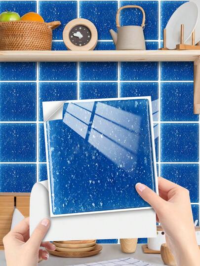 10 Pcs Set Self-Adhesive Removable Deep Blue Star Dot Pattern Kitchen Oil-Proof Stickers, Waterproof Oil-Proof Heat Resistant Starry Sky Iridescent Pattern Crystal Coating Craft, Fit For Full Wall Renovation Of Kitchen Balcony, Ins Deep Blue Star Dot Pattern Style Home Decor No-Nail Firm Installation, Holiday Gift Creative Kitchen And Bathroom Remodel Star Dot Pattern Home Decoration