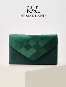 REMANLAND 优雅格纹女士派对单肩包，时尚橄榄绿手拿包，女士晚宴包，适合女士派对、婚礼、盛大晚宴及其他场合，是派对女孩和女士的理想之选，也是送给女性的最佳礼物。 - 墨綠色 - 查看 2