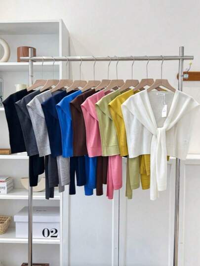1 Women's Solid Color Shawl Outerwear Women's Spring And Autumn Thin Shirt Small Cardigan High-End Matching Sweater Shirt Scarf Student Office Worker