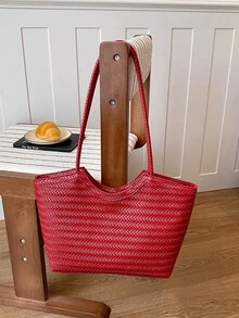 Bolso de mano de gran capacidad para mujer, nueva llegada de bolso de hombro minimalista para ir al trabajo - Rojo - Ver 12