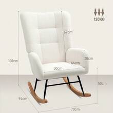 Rocking Chair, Rocking Chair With Armrests, Teddy Bear Velvet Look, Reclining Armchair With Wooden Guides, Rocking Chair, Nursing Chair For Bedroom, Living Room, Cream White - White - View 6