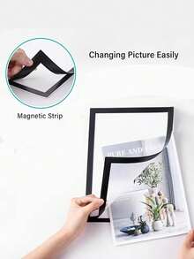 3pcs HUUPRO Magnetic Self-Adhesive Photo Frame - Portable Wall-Mounted Plastic Photo/Document Display Frame, Suitable For Photos, Magnetic Whiteboard, Minimalist Decor - Magnetic Frame, File Folder (No Screws/No Installation Required) - A6 - View 4
