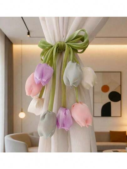 10 chiếc dây buộc rèm hai đầu hình hoa tulip, dây buộc rèm voan kiểu mới cho phòng khách, ruy băng rèm dệt, băng trang trí rèm cửa.