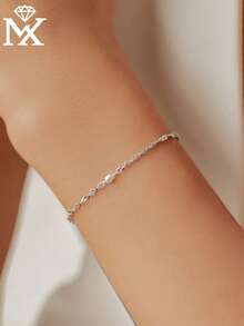 1 chiếc vòng tay dây bạc 925 mạ ngọc trai hình sóng thiết kế độc đáo, phụ kiện tối giản đa năng để đeo hàng ngày. - Vòng đeo tay - Xem 2