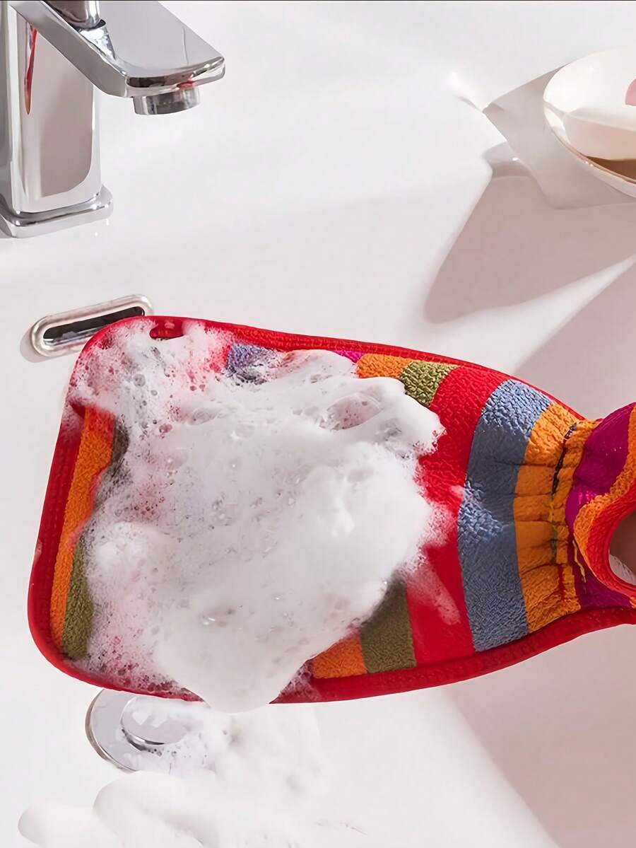 1pc Exfoliating Bath Glove, Thick Coarse Scrub Towel For Men And Women, Powerful Scrubbing Glove For Removing Dirt And Grime, Rainbow Striped Bath Towel, Painless Bathing Accessory