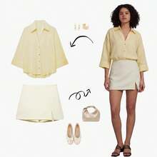 YROOE Women's Comfortable Casual Asymmetric Hem Slit Mini Skirt, Spring/Summer & All Season - Off White - View 4
