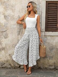 Women's Casual Ruffled High Waist Solid Color Pants, Summer Going Outs Summer For Women Women's Pants Casual For Women Summer Holidays Women's Wide Leg Pants Plain - Nhiều màu 2 - Xem 8