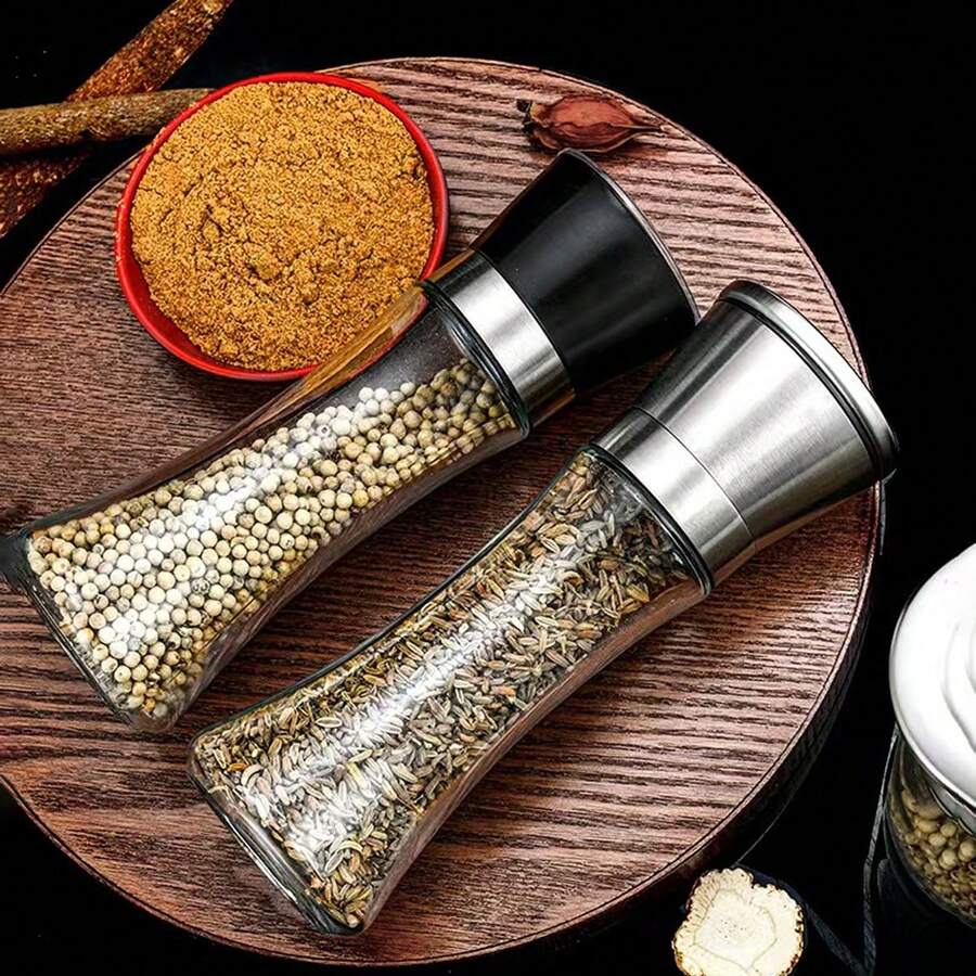 不锈钢胡椒研磨器、盐研磨器、香料研磨器、可填充胡椒研磨器、调味瓶，适用于海盐、胡椒颗粒混合物、香草精。 - 彩色 - 查看 1