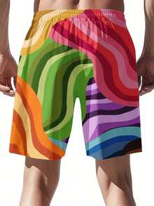 Men's Colorful Gradient Swim Shorts For Beach And Pool Summer Vacation Wear - 黑色 - 查看 2