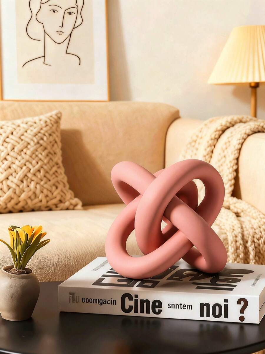 Pink Bow Decor Statue, Modern Geometric Round Sculpture Desktop Decor, Small Round Ornament For Home, Bookshelf, Coffee Table, Bookcase, Decorative Gift