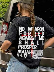 女士圆领短袖T恤，夏季新款字母印花，休闲宽松百搭上衣，时尚日常穿着 - 黑色 - 查看 7